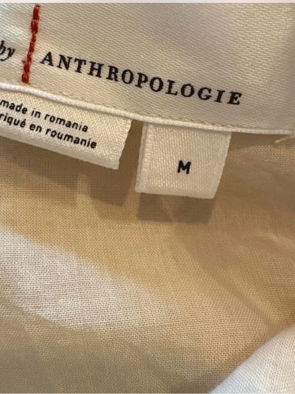 $148 Anthropologie Smocked Linen Cream Mini Dress with Side Ring Details M - Picture 7 of 8